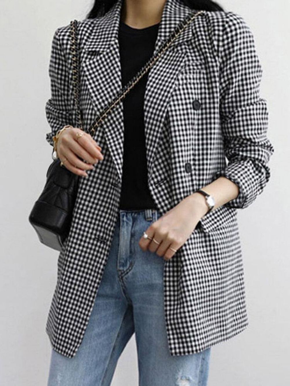 Frauen Plaid Casual Full Sleeve Knielangen Retro Business Ungefütterte Anzüge