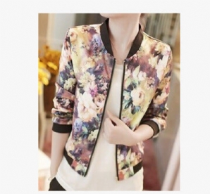 Jacke Trendy Wild Floral Reißverschluss Stehkragen Langarm Kurzjacke Damen