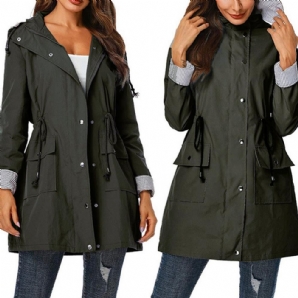 Lässiger Mittellanger Damen-Trenchcoat Mit Kapuzenweste