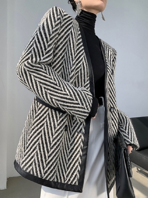 Langärmlige Jacke Mit Geometrischem Lockerem V-Ausschnitt