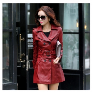 Slim-Fit-Trenchcoat Aus Pu-Leder