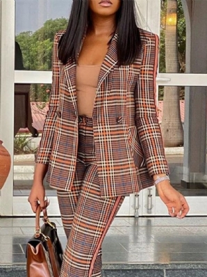 Urban Plaid Langarm-Blazer Mit Reverskragen Und Normaler Passform