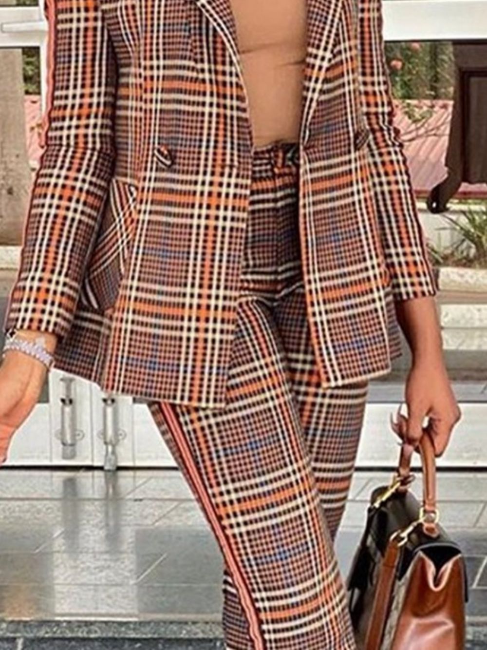 Urban Plaid Langarm-Blazer Mit Reverskragen Und Normaler Passform