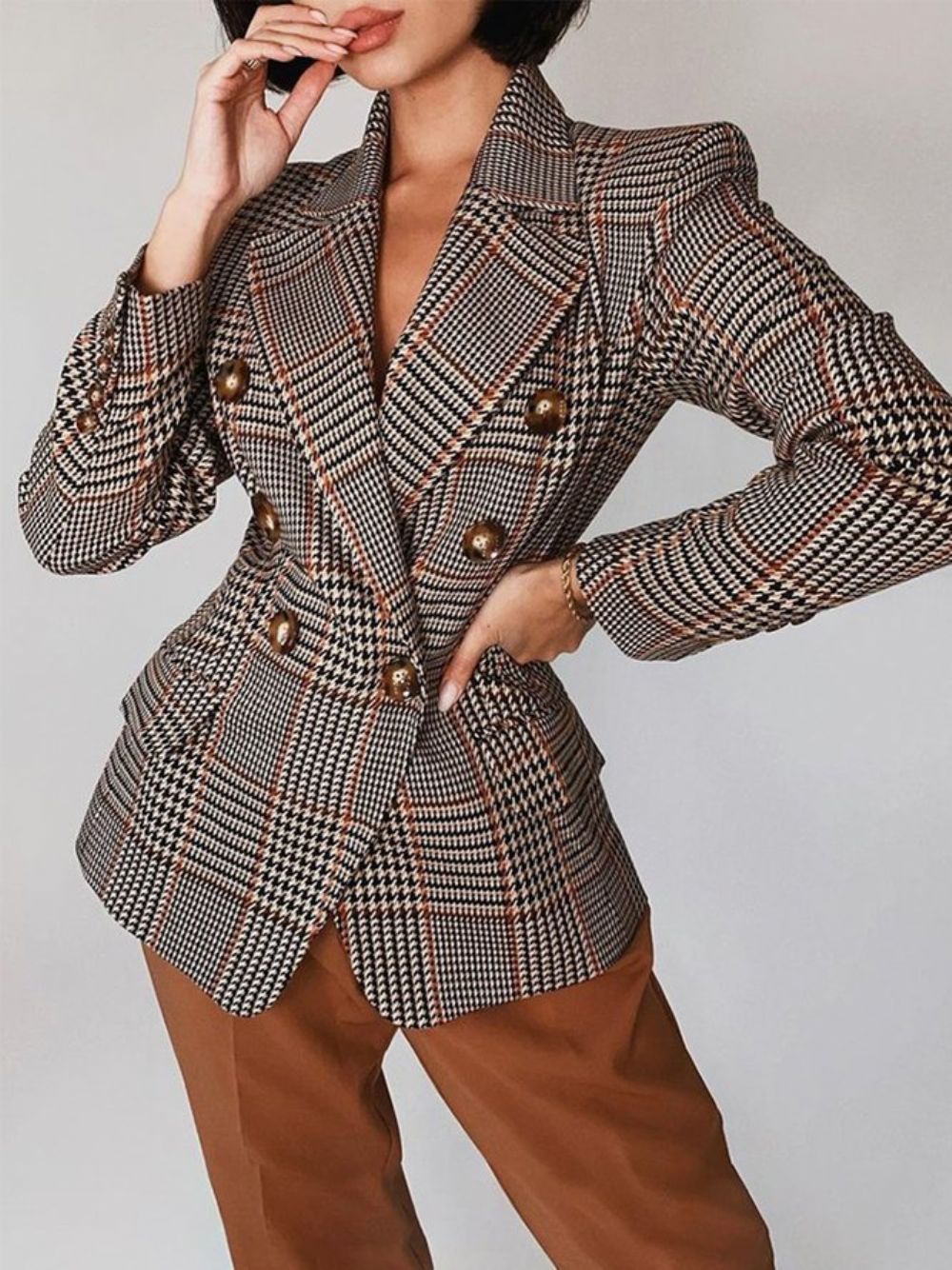 Urban Plaid Langarm-Reverskragen-Blazer