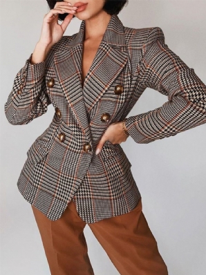 Urban Plaid Langarm-Reverskragen-Blazer