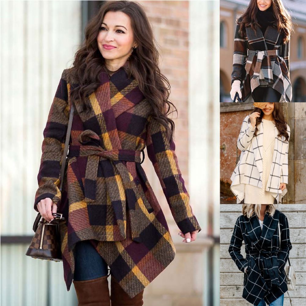 Wollmantel Herbst Und Winter Damen Plaid