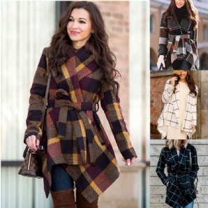 Wollmantel Herbst Und Winter Damen Plaid