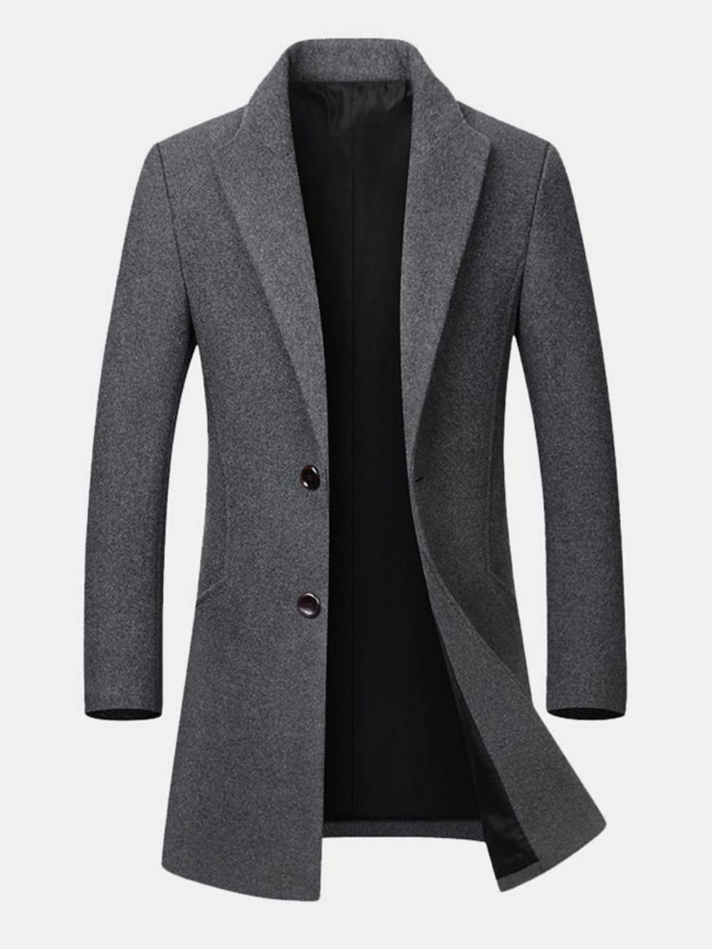 Business Casual Woll-Trenchcoat Für Herren Mittellanger Einreihiger Schmal Geschnittener Mantel