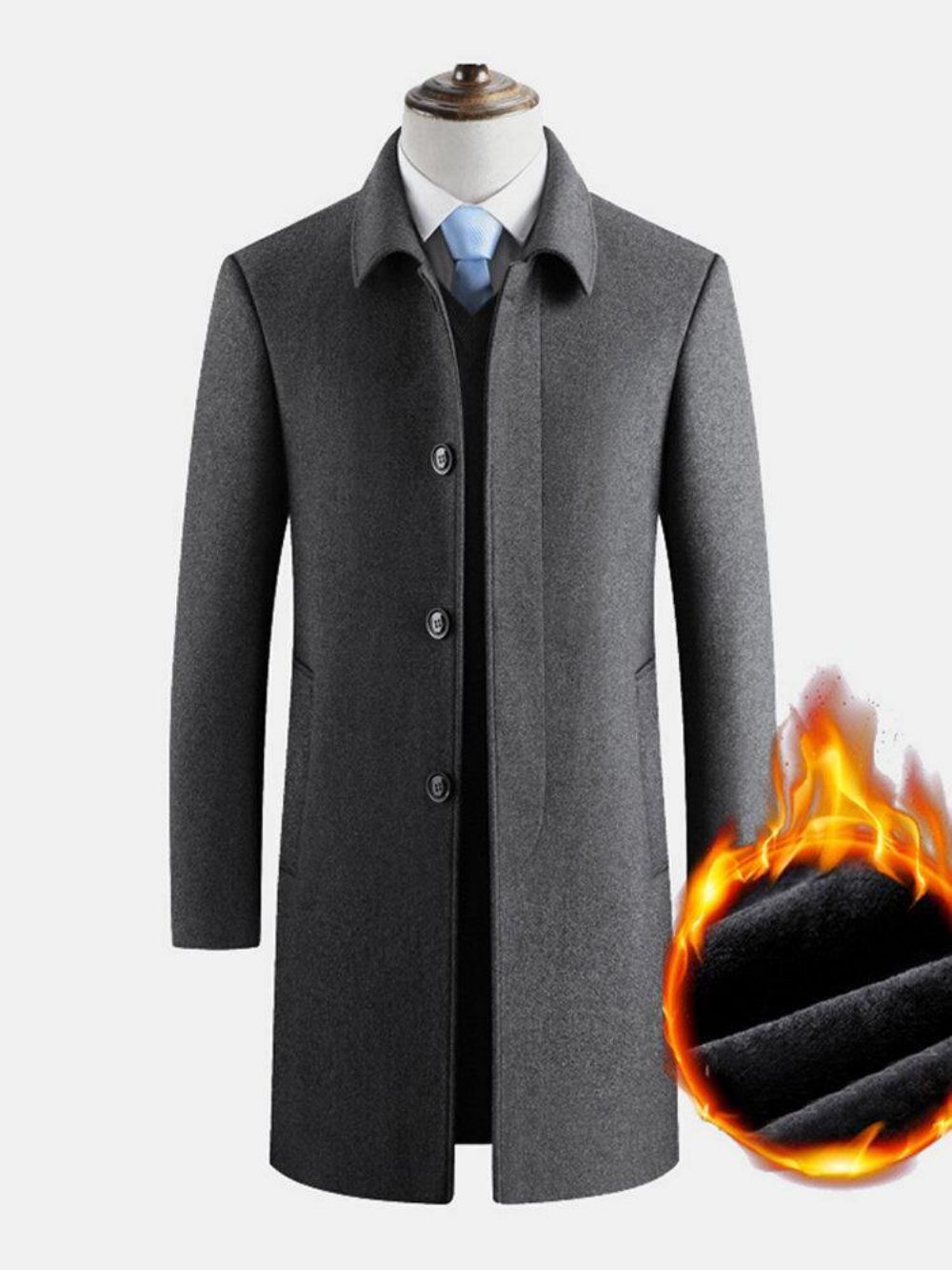 Einfarbige Dicke Warme Einreihige Business-Wollstoff-Trenchcoats Für Herren