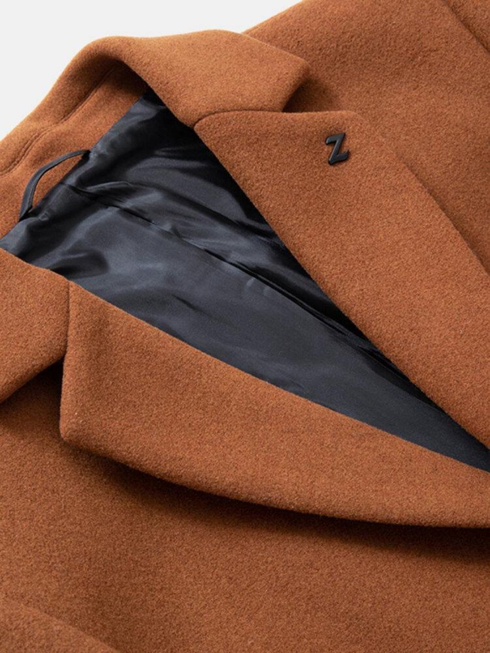 Einreihige Mittellange Business-Trenchcoats Aus Wolle Für Herren Mit Taschen