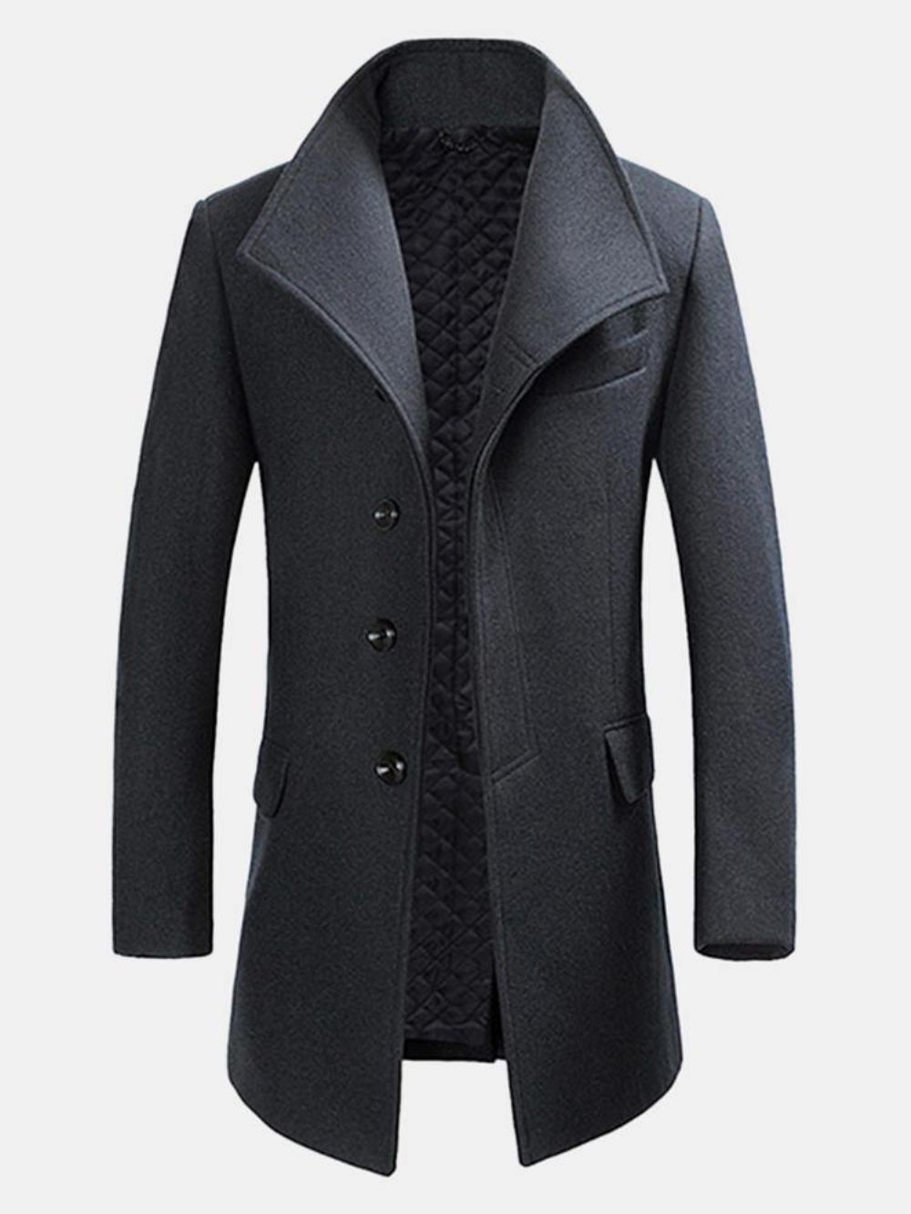 Herren Winter Einreihiger Trenchcoat Aus Wollmischung Mode Einfarbiger Mantel