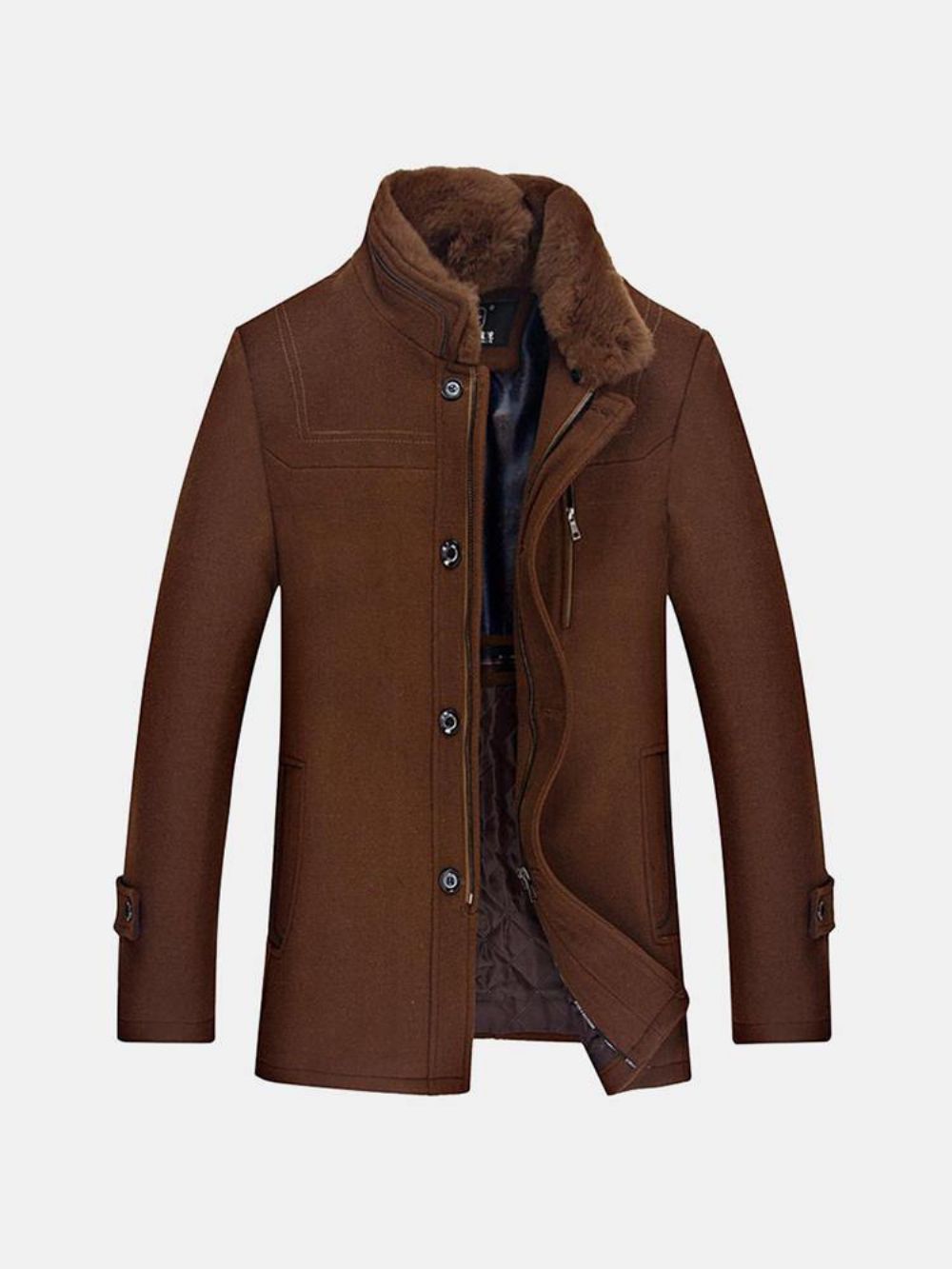 Herren Winter Mittellanger Wollmantel Dicker Warmer Trenchcoat