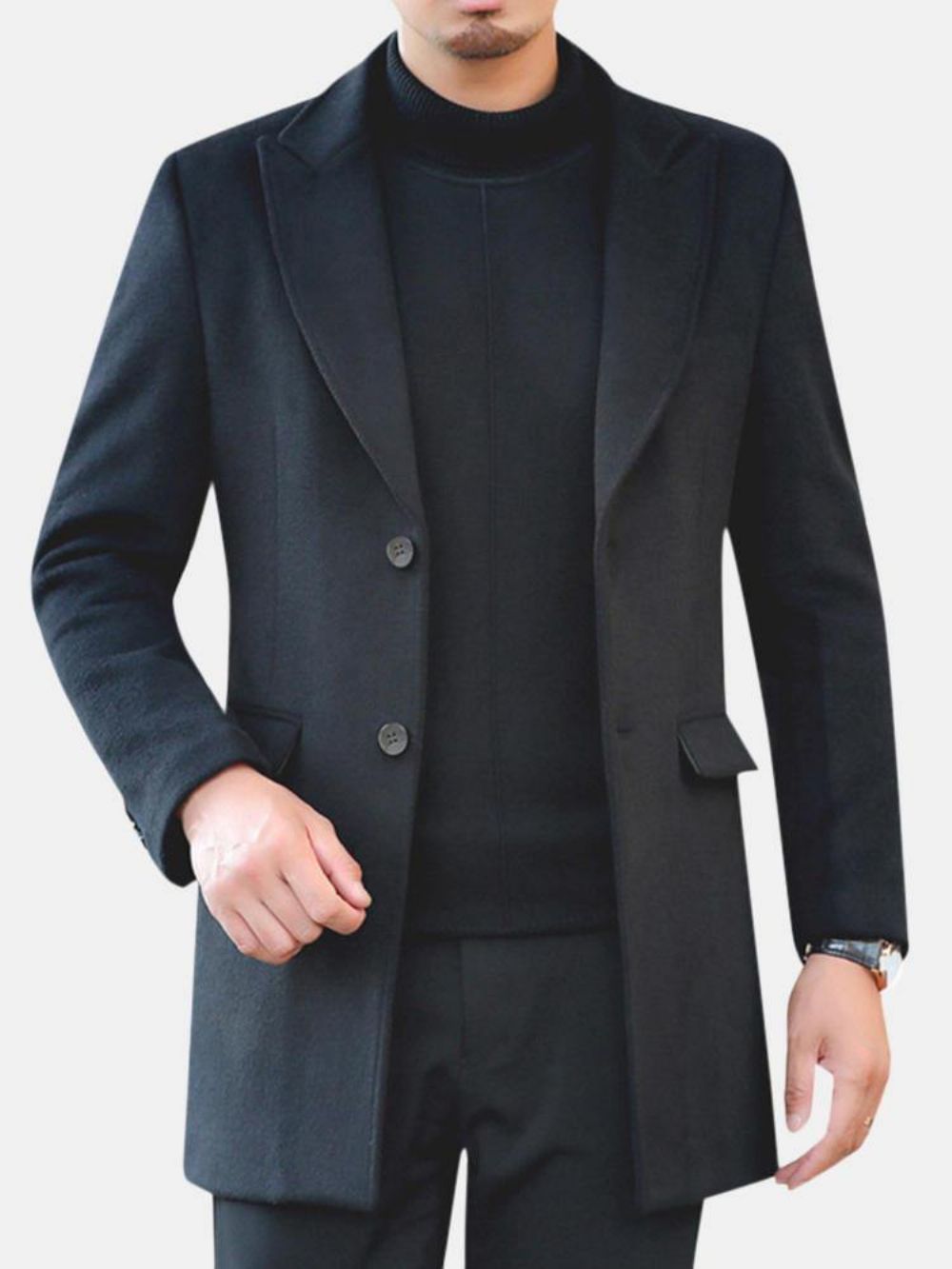 Herren Winter Warmer Mit Baumwolle Gepolsterter Schlanker Mittellanger Trenchcoat