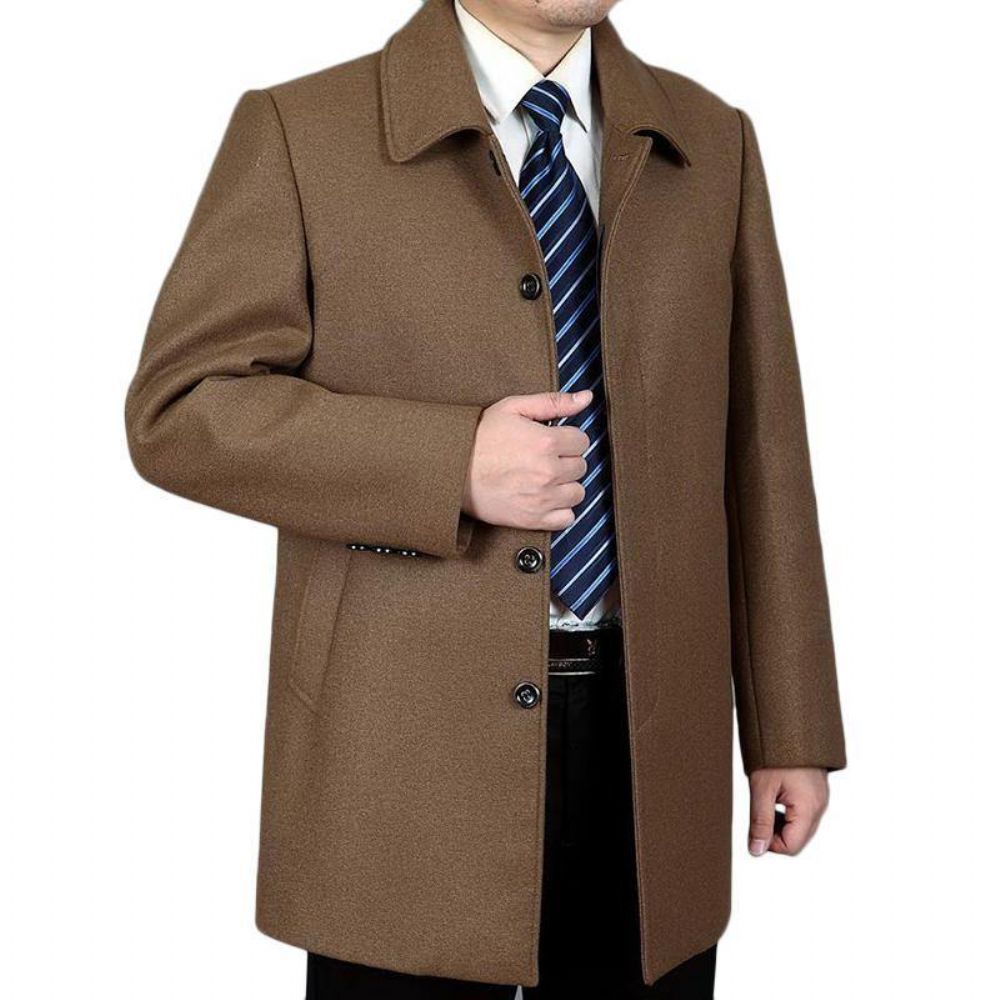 Mittellanger Business-Trenchcoat Für Herren Einfarbig Lässig Wollmantel