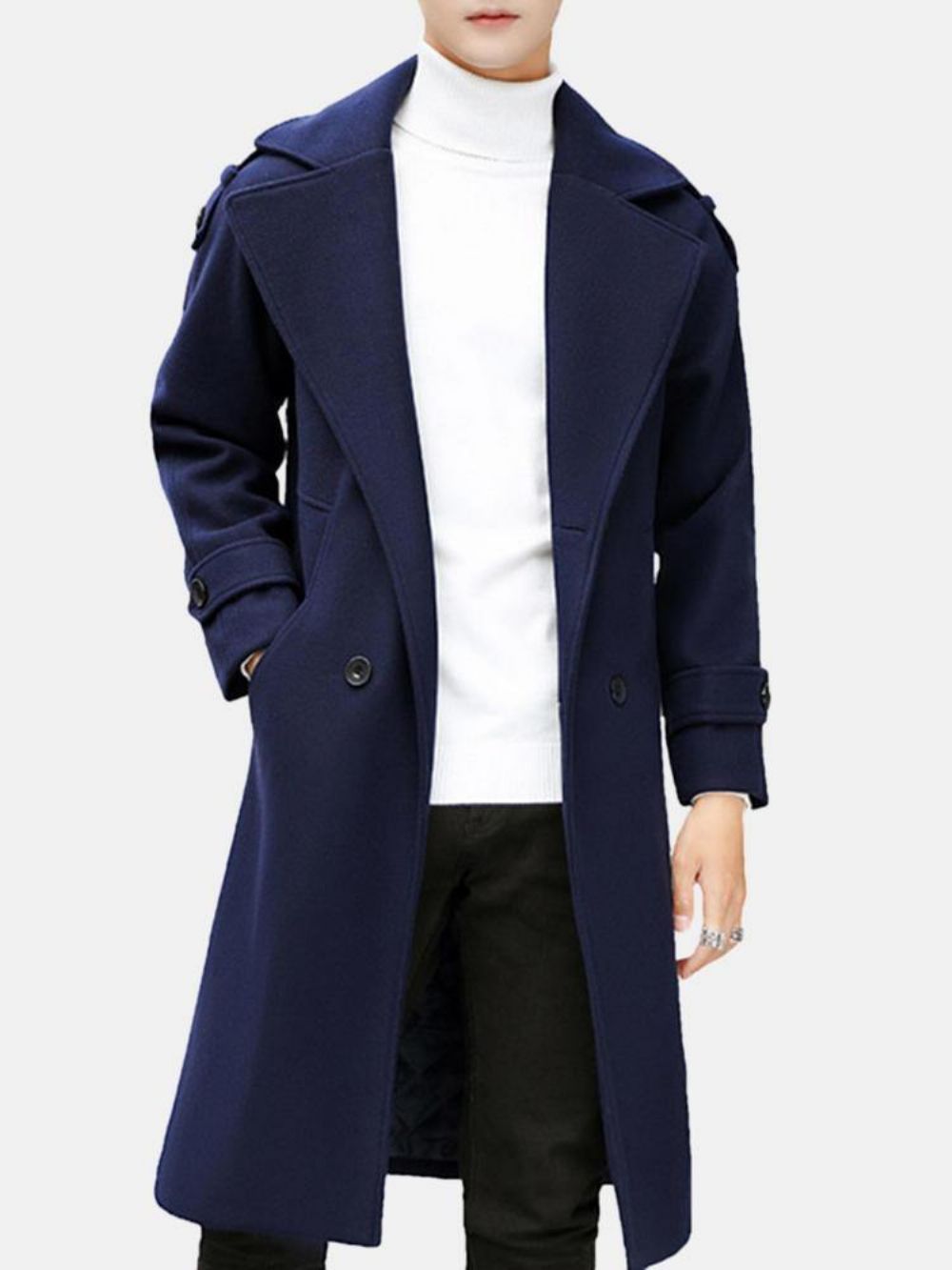 Schlanker Mittellanger Zweireihiger Dicker Warmer Stilvoller Trenchcoat Für Herren