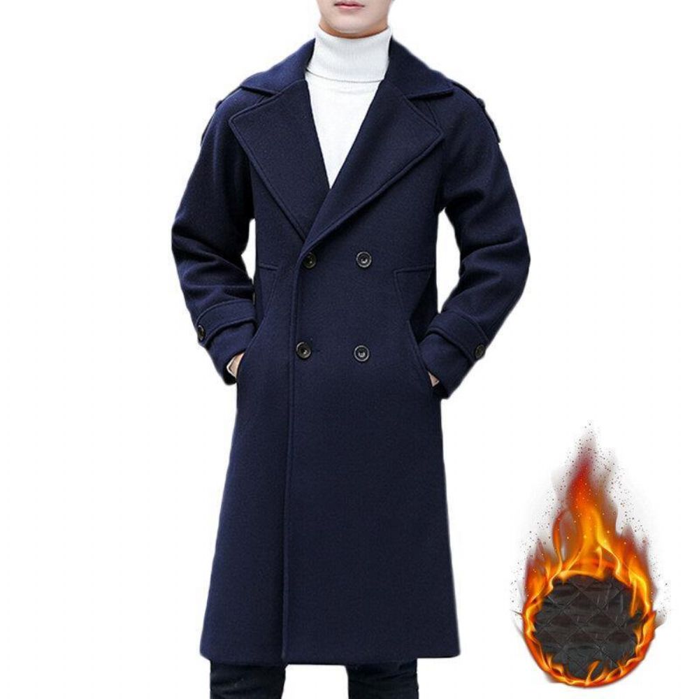 Schlanker Mittellanger Zweireihiger Dicker Warmer Stilvoller Trenchcoat Für Herren