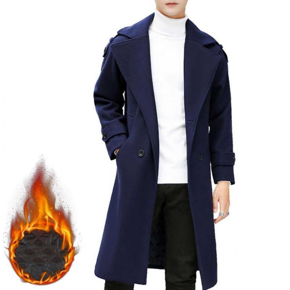 Schlanker Mittellanger Zweireihiger Dicker Warmer Stilvoller Trenchcoat Für Herren