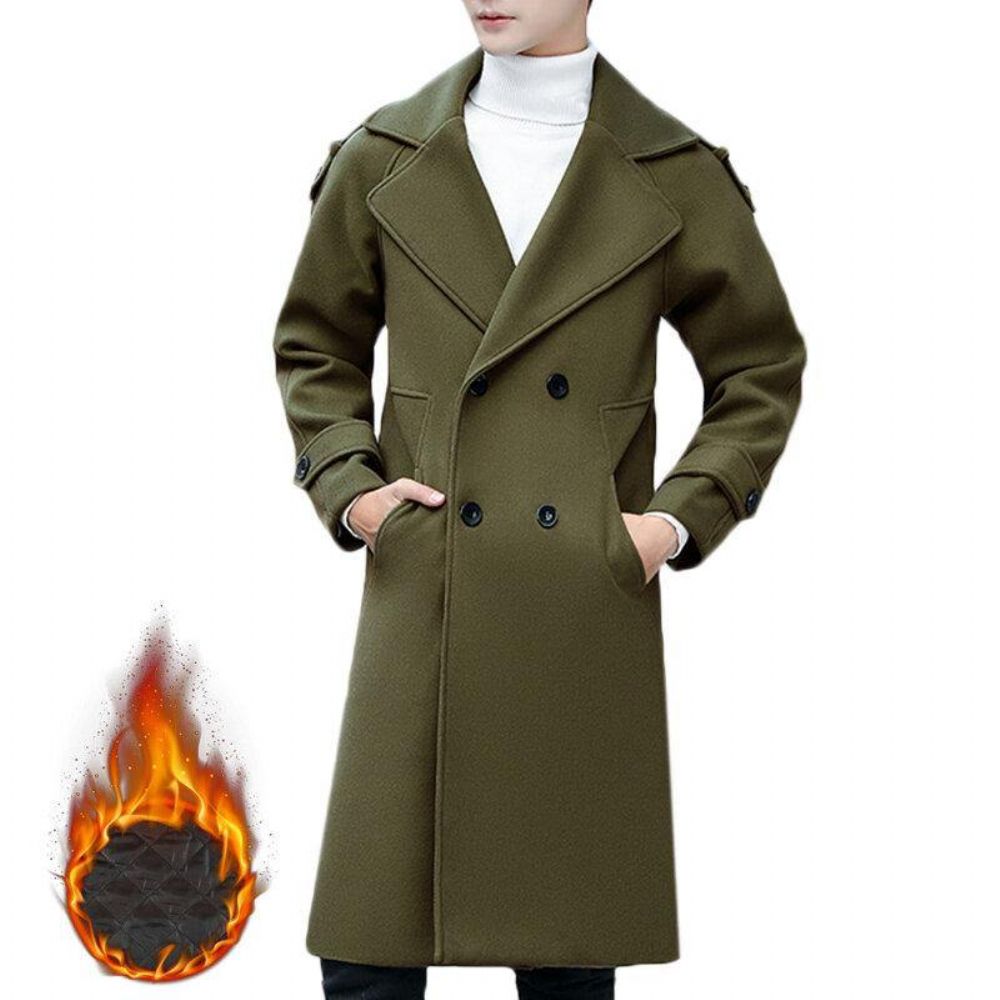 Schlanker Mittellanger Zweireihiger Dicker Warmer Stilvoller Trenchcoat Für Herren