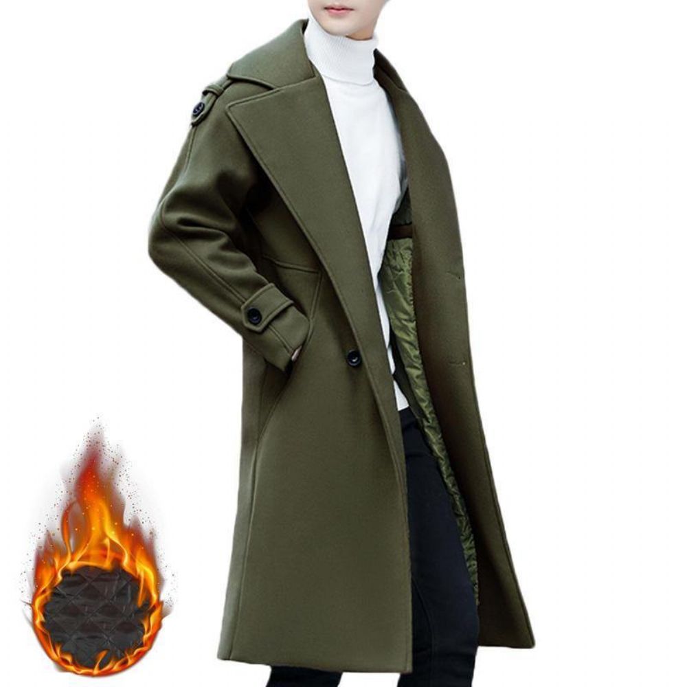 Schlanker Mittellanger Zweireihiger Dicker Warmer Stilvoller Trenchcoat Für Herren