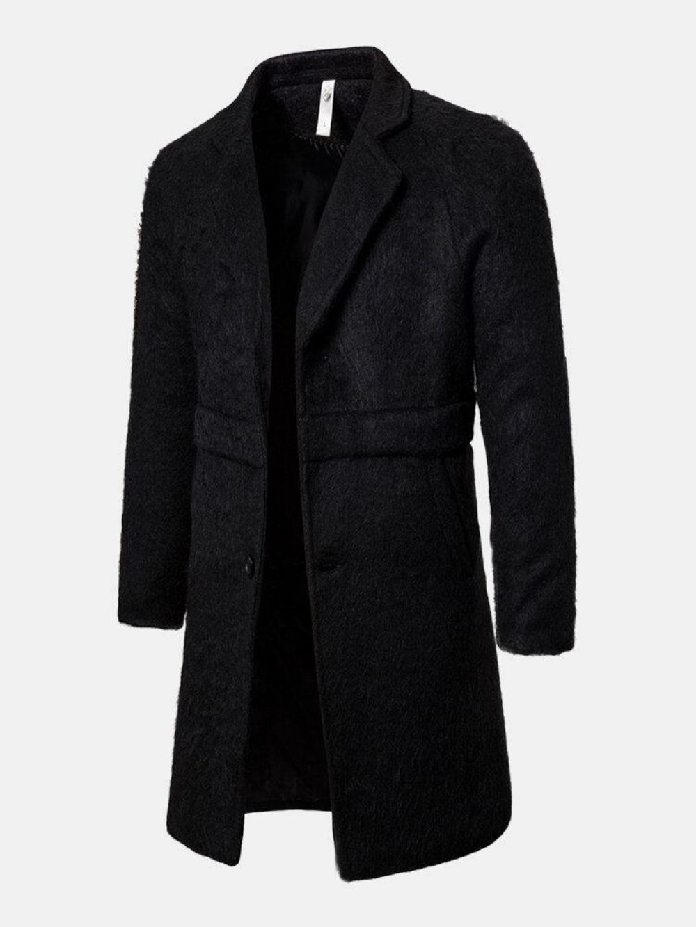 Schwarzer Warmer Einreihiger Mittellanger Business-Trenchcoat Für Herren