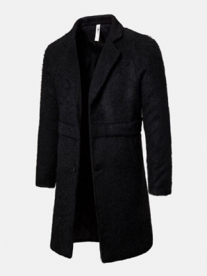 Schwarzer Warmer Einreihiger Mittellanger Business-Trenchcoat Für Herren