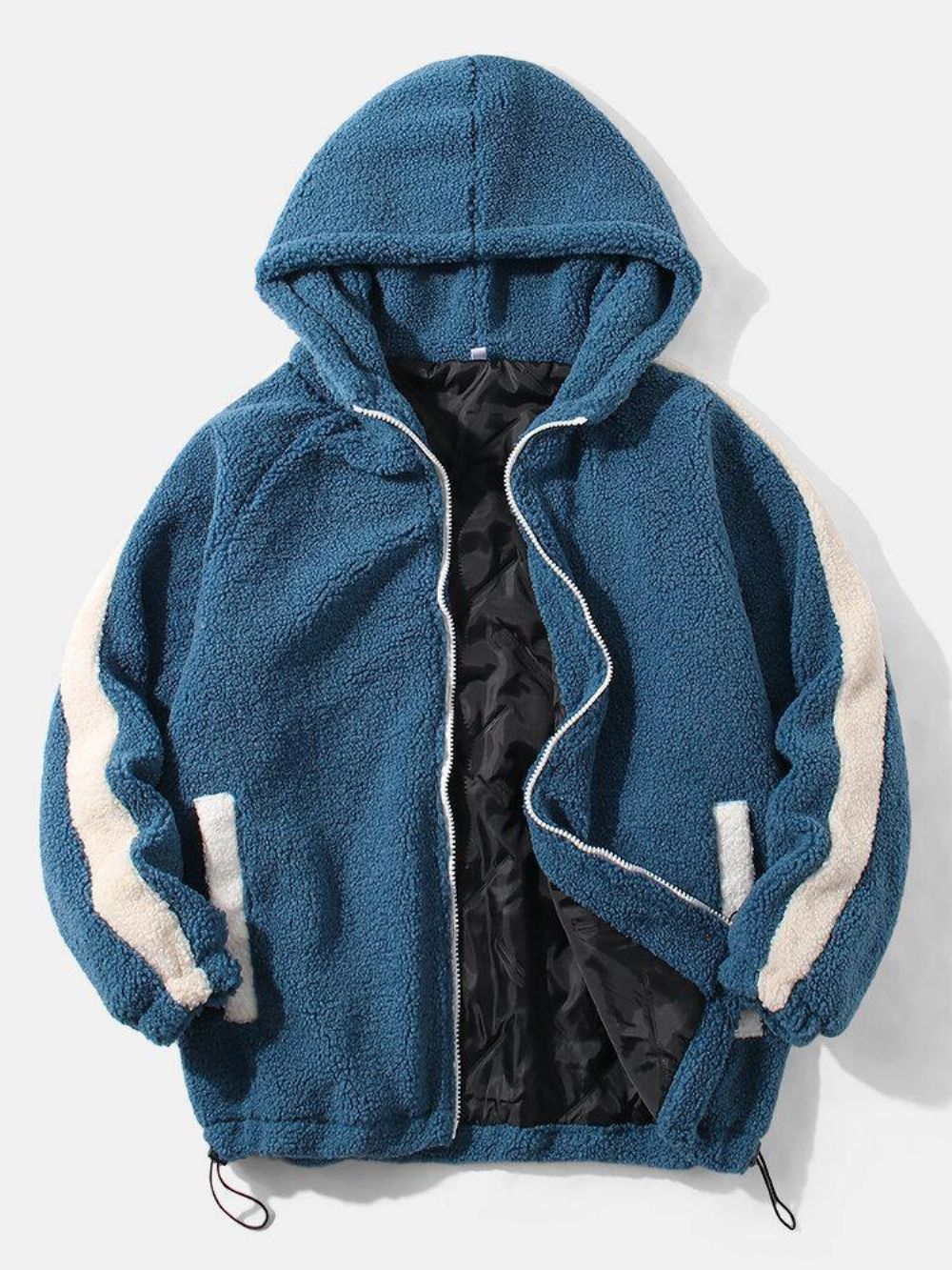 Herren-Kapuzenjacke Mit Seitlichem Patchwork-Reißverschluss Aus Fleece Mit Raglanärmeln Und Tasche