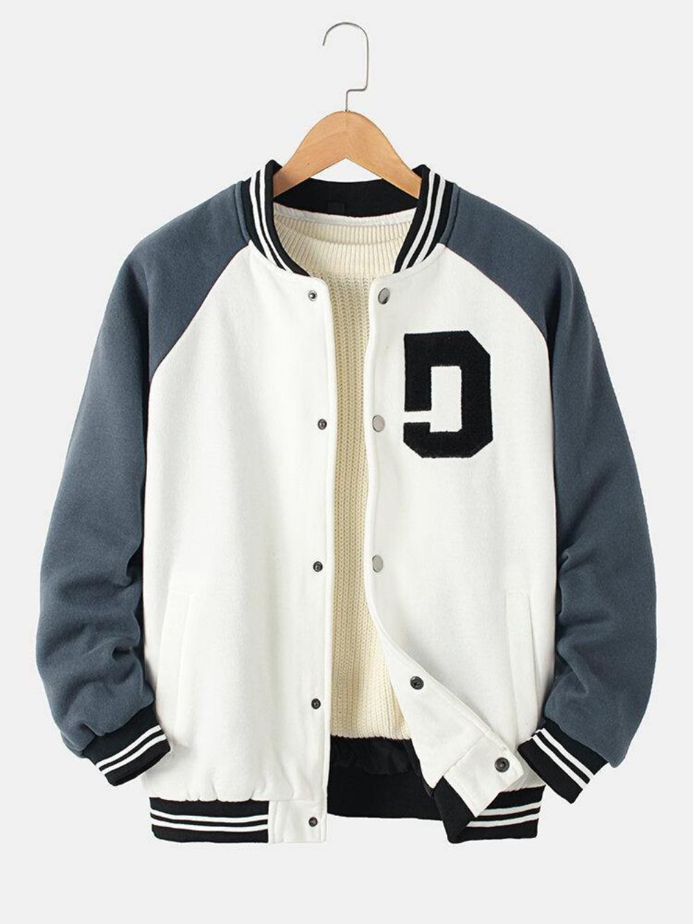 Herren Vintage Dicke Raglanärmel Knopf Lässige Lose Varsity Jacke