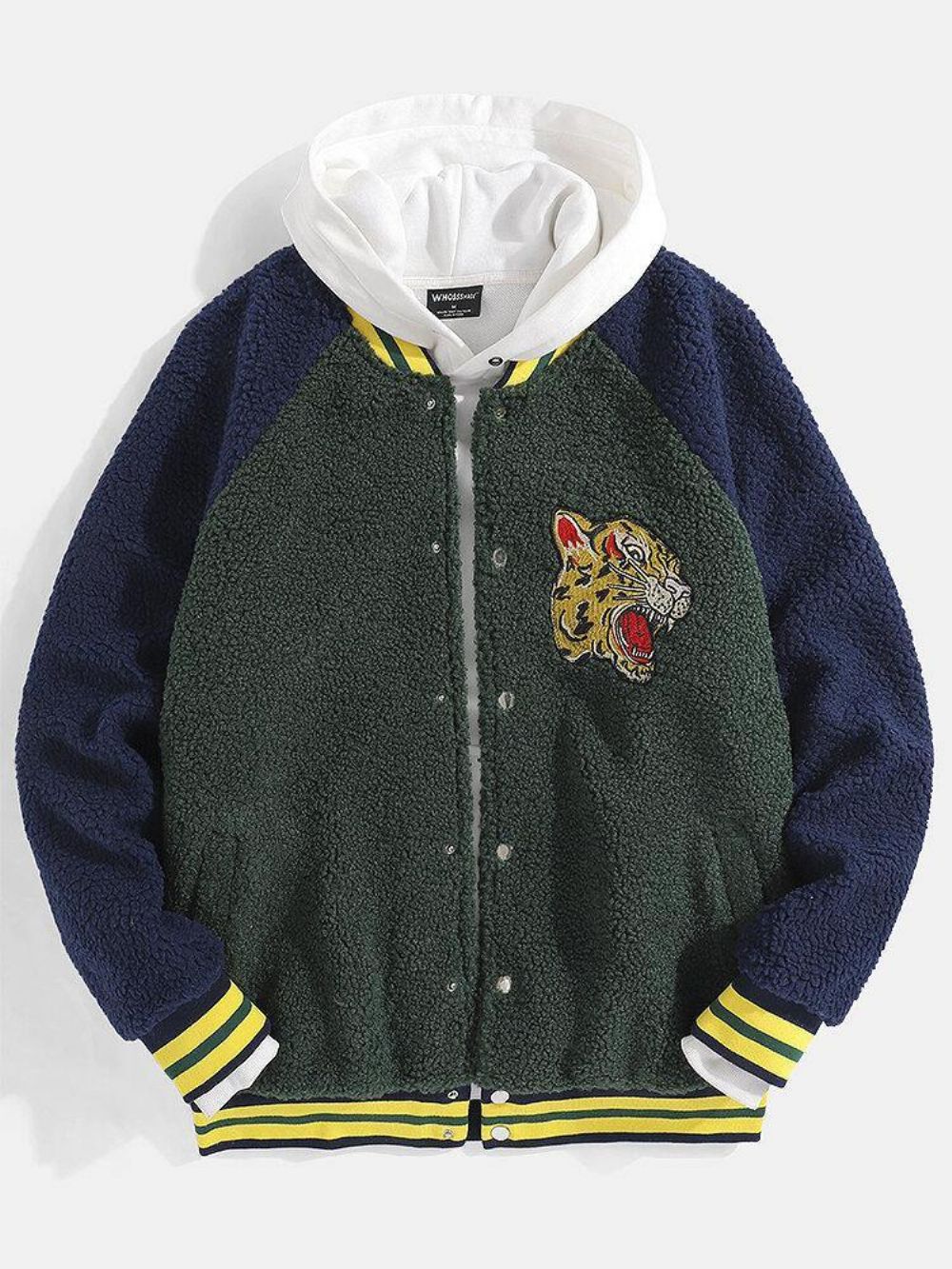 Lässige Teddyjacke Mit Kontrast-Tiger Und Besticktem Baseballkragen Für Herren