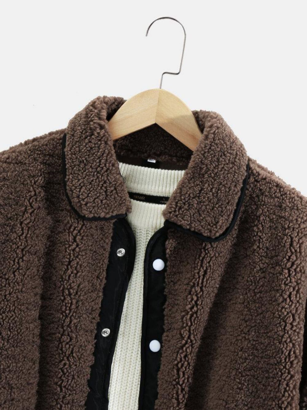 Warme Langärmlige Teddyjacke Mit Kontrastfarbenen Taschen Für Herren