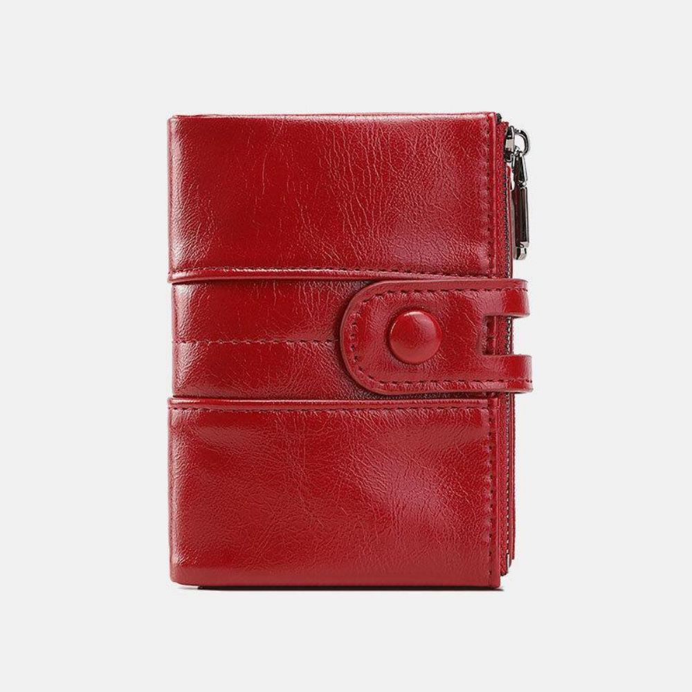 Damen Anti-Diebstahl 6 Kartenfächer Oil Wax Bifold Wallet Purse