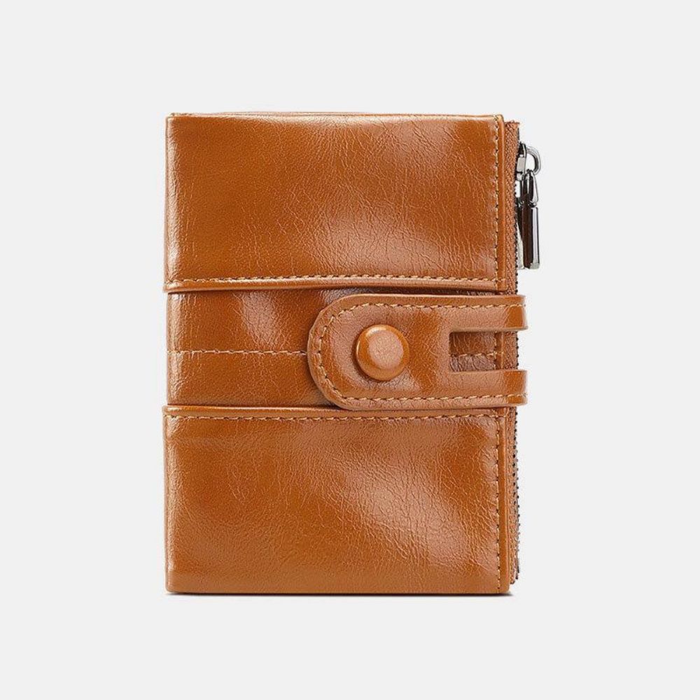 Damen Anti-Diebstahl 6 Kartenfächer Oil Wax Bifold Wallet Purse