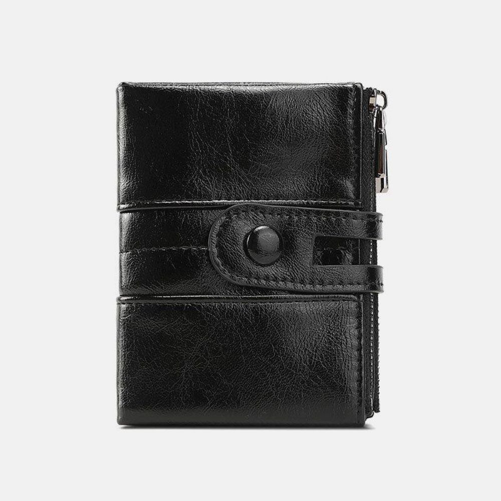 Damen Anti-Diebstahl 6 Kartenfächer Oil Wax Bifold Wallet Purse