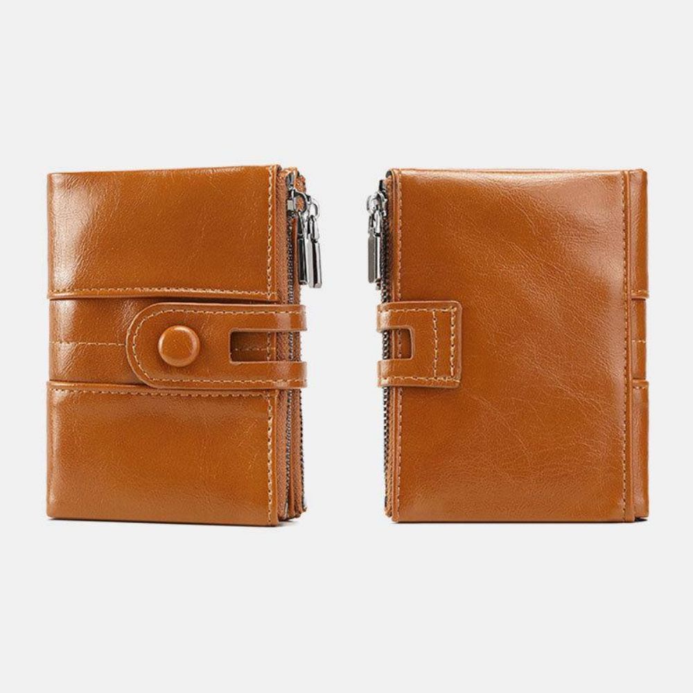 Damen Anti-Diebstahl 6 Kartenfächer Oil Wax Bifold Wallet Purse