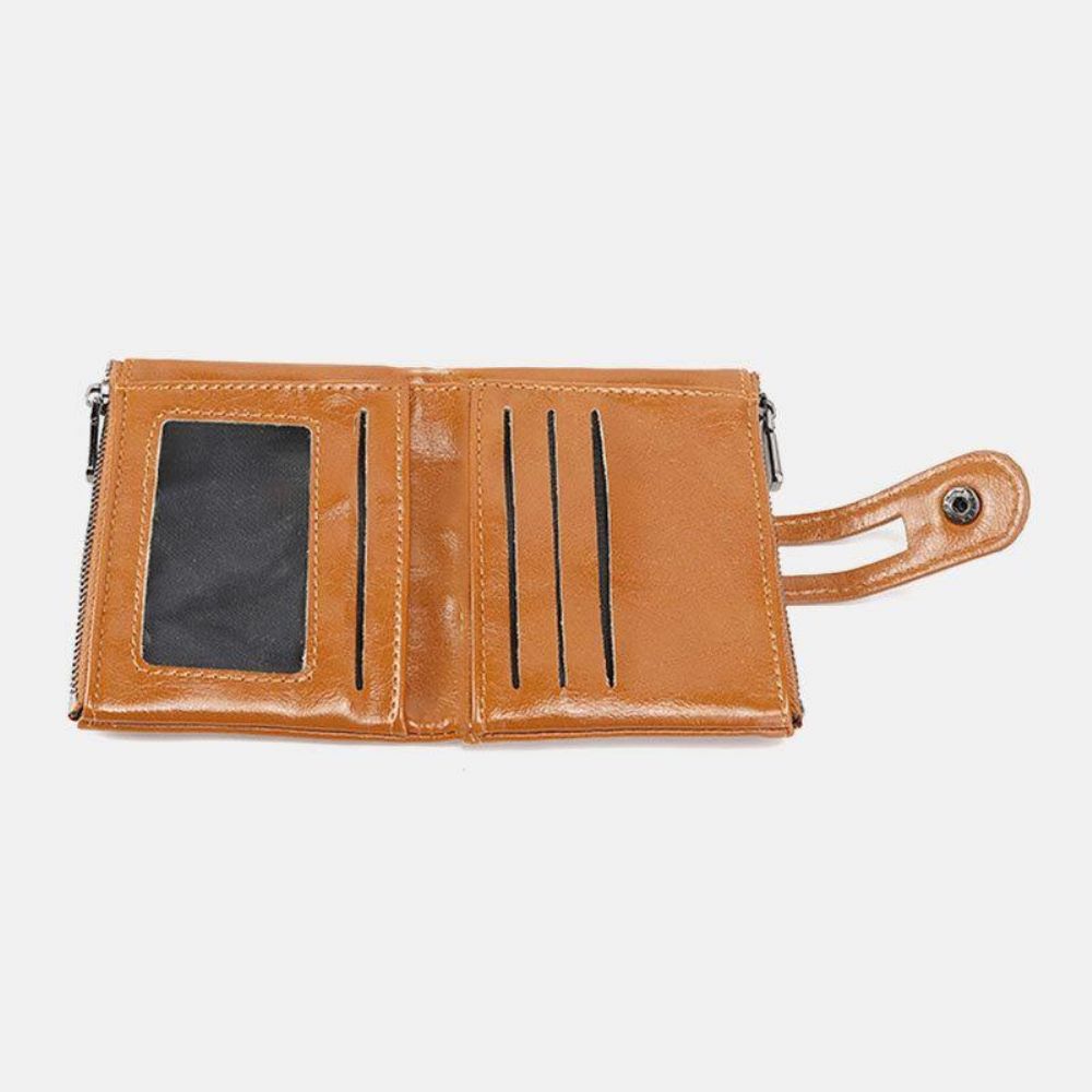 Damen Anti-Diebstahl 6 Kartenfächer Oil Wax Bifold Wallet Purse