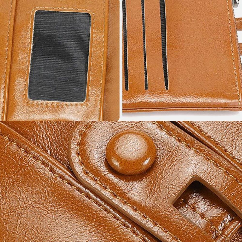 Damen Anti-Diebstahl 6 Kartenfächer Oil Wax Bifold Wallet Purse