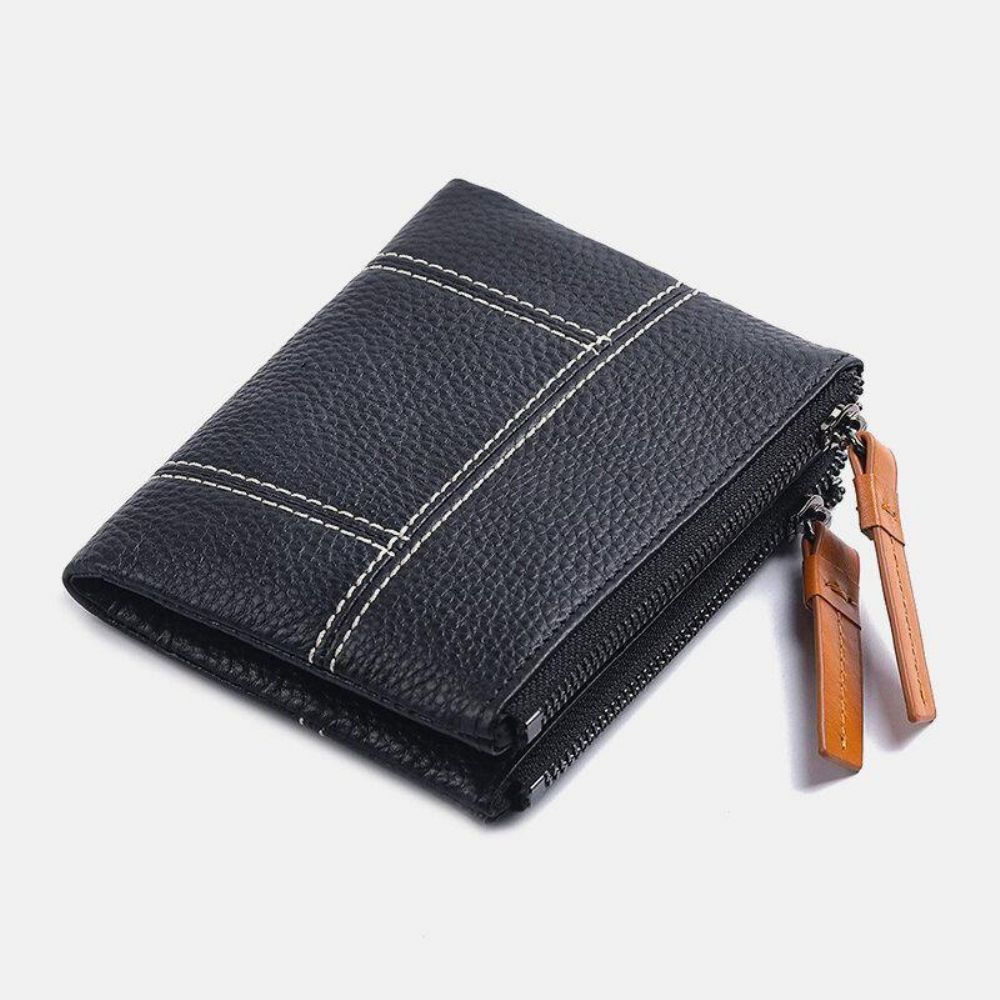 Damen Echtes Leder Bifold Hasp Zipper Short Multi-Card Slots Geldbörse Money Clip Wallet