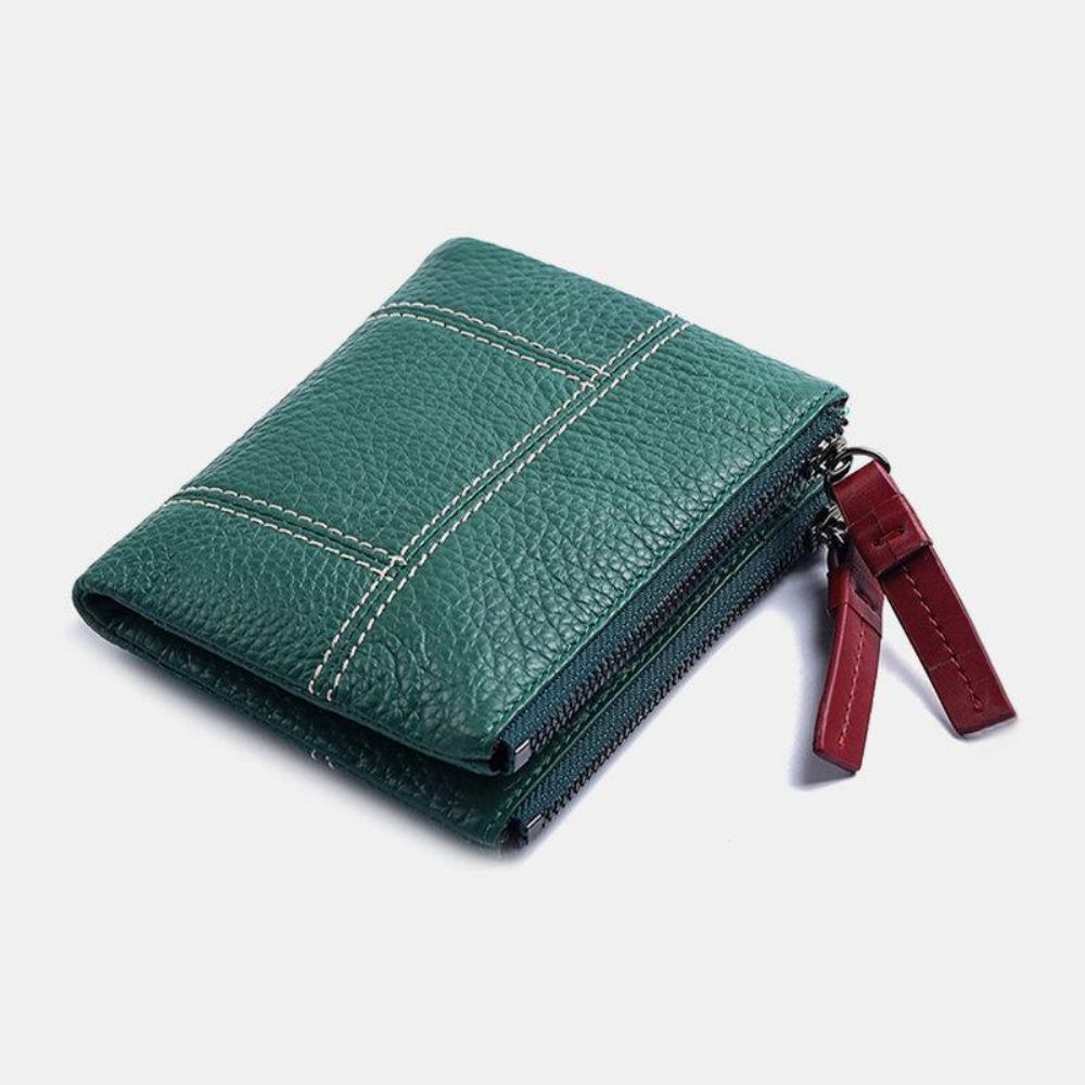 Damen Echtes Leder Bifold Hasp Zipper Short Multi-Card Slots Geldbörse Money Clip Wallet