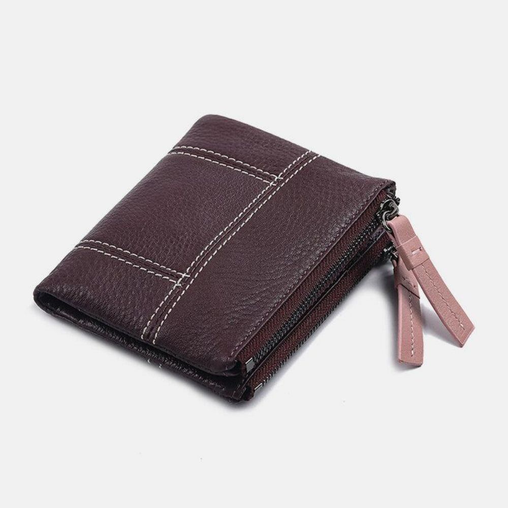 Damen Echtes Leder Bifold Hasp Zipper Short Multi-Card Slots Geldbörse Money Clip Wallet