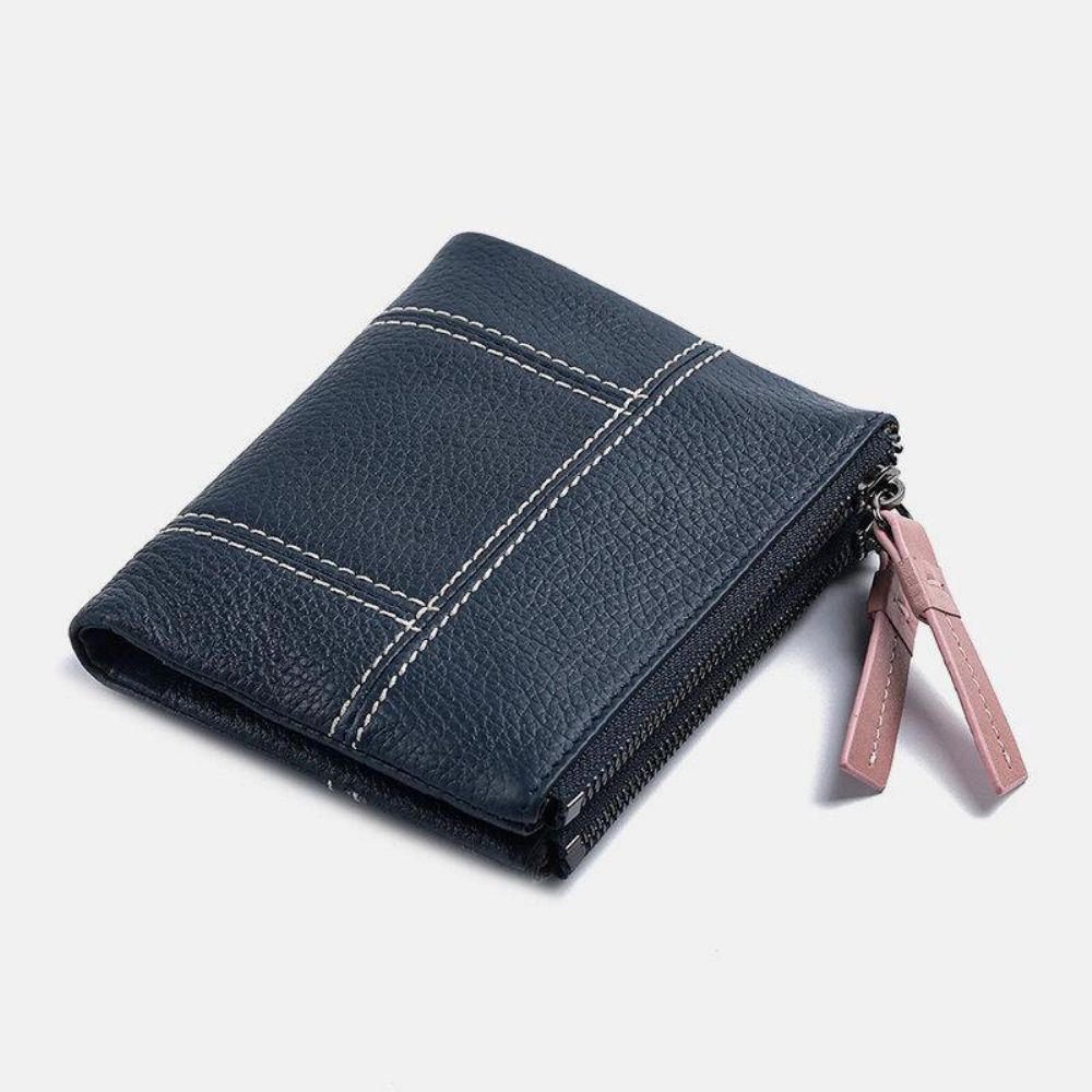 Damen Echtes Leder Bifold Hasp Zipper Short Multi-Card Slots Geldbörse Money Clip Wallet