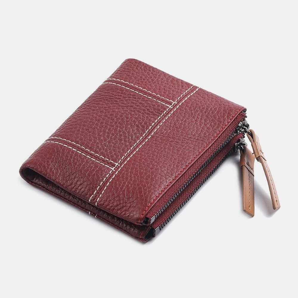 Damen Echtes Leder Bifold Hasp Zipper Short Multi-Card Slots Geldbörse Money Clip Wallet