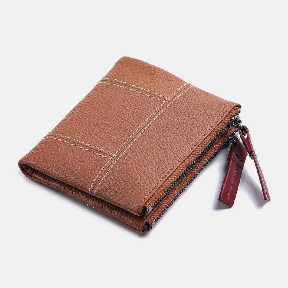 Damen Echtes Leder Bifold Hasp Zipper Short Multi-Card Slots Geldbörse Money Clip Wallet