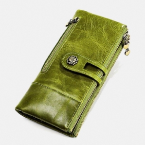 Frauen Echtes Leder Antimagnetisch Multi-Slots 14 Kartenfächer Reißverschluss Bifold Long Wallet