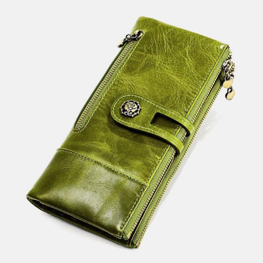 Frauen Echtes Leder Antimagnetisch Multi-Slots 14 Kartenfächer Reißverschluss Bifold Long Wallet