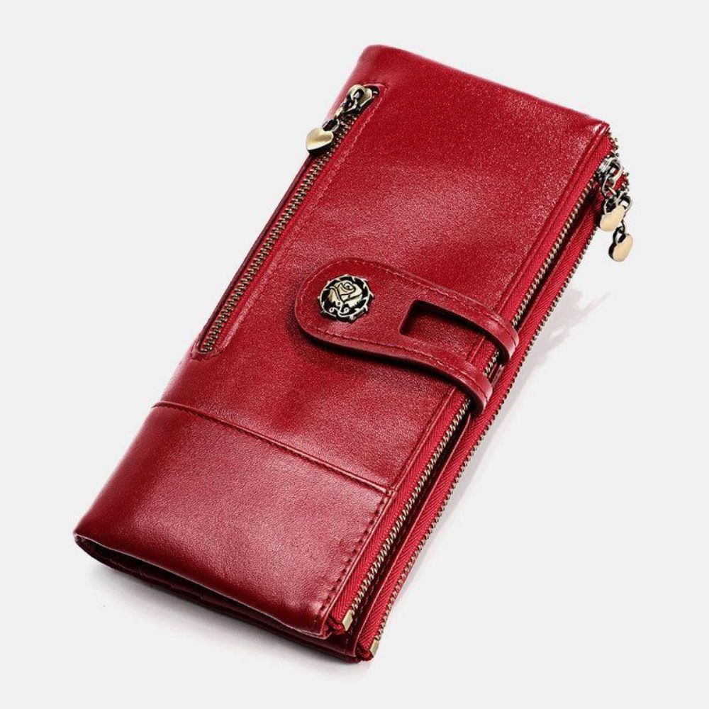 Frauen Echtes Leder Antimagnetisch Multi-Slots 14 Kartenfächer Reißverschluss Bifold Long Wallet