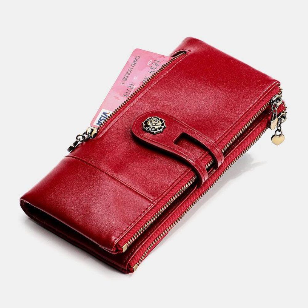 Frauen Echtes Leder Antimagnetisch Multi-Slots 14 Kartenfächer Reißverschluss Bifold Long Wallet