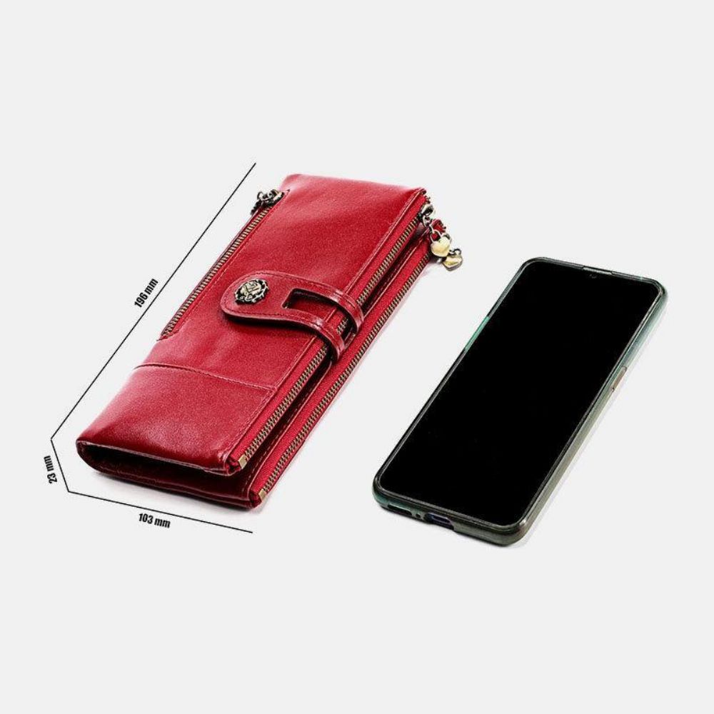 Frauen Echtes Leder Antimagnetisch Multi-Slots 14 Kartenfächer Reißverschluss Bifold Long Wallet