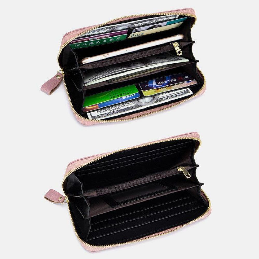 Frauen Echtes Leder Kleemuster Große Kapazität Multi Card Slot Clutch Geldbörse Kartenhalter Brieftasche