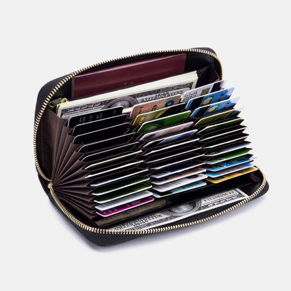 Frauen Echtes Leder Organ Design Multi-Card Slot Clutch Geldbörse Lange Geldbörse