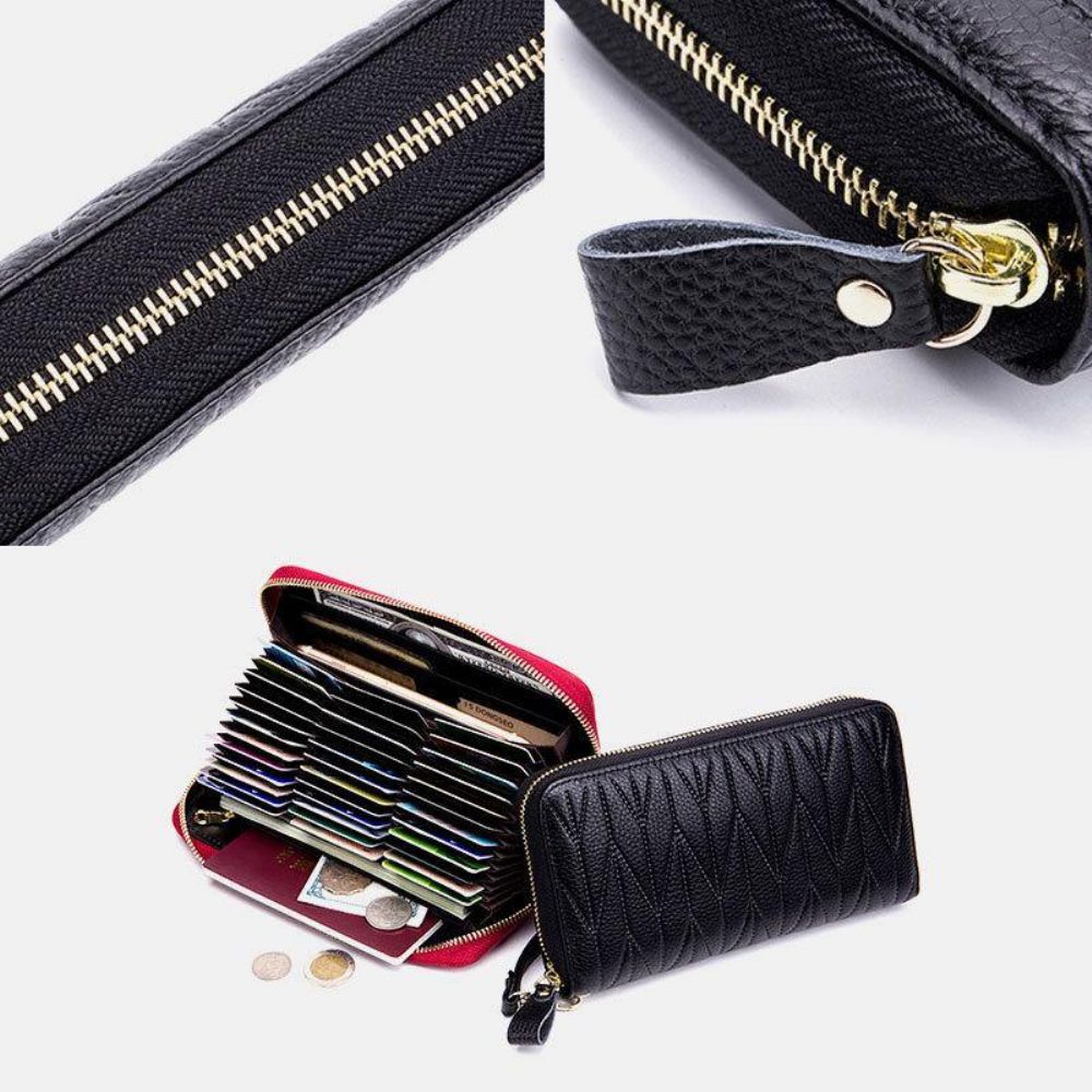 Frauen Echtes Leder Organ Design Multi-Card Slot Clutch Geldbörse Lange Geldbörse