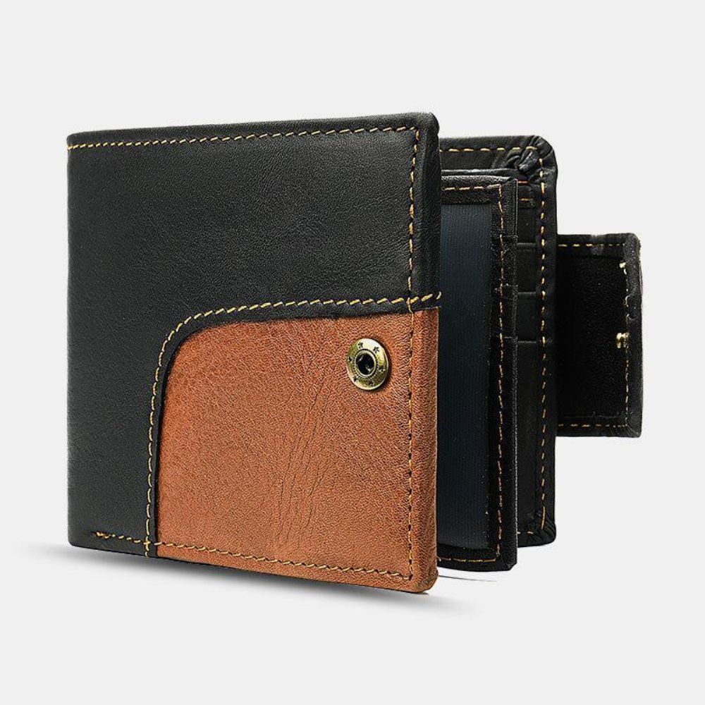 Herren Echtes Leder Bifold Anti-Diebstahl Multi-Kartensteckplatz Retro Casual Kartenhalter Münzgeldbörse